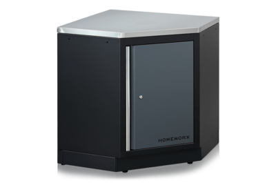 Eckschrank mit Edelstahl-Tischplatte Grau/Schwarz