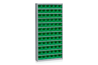 Schrank mit 72 Sichtlagerkästen Grün